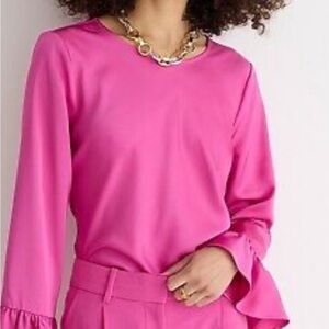 NWT JCREW beautiful pink bell-sleeved silky top.